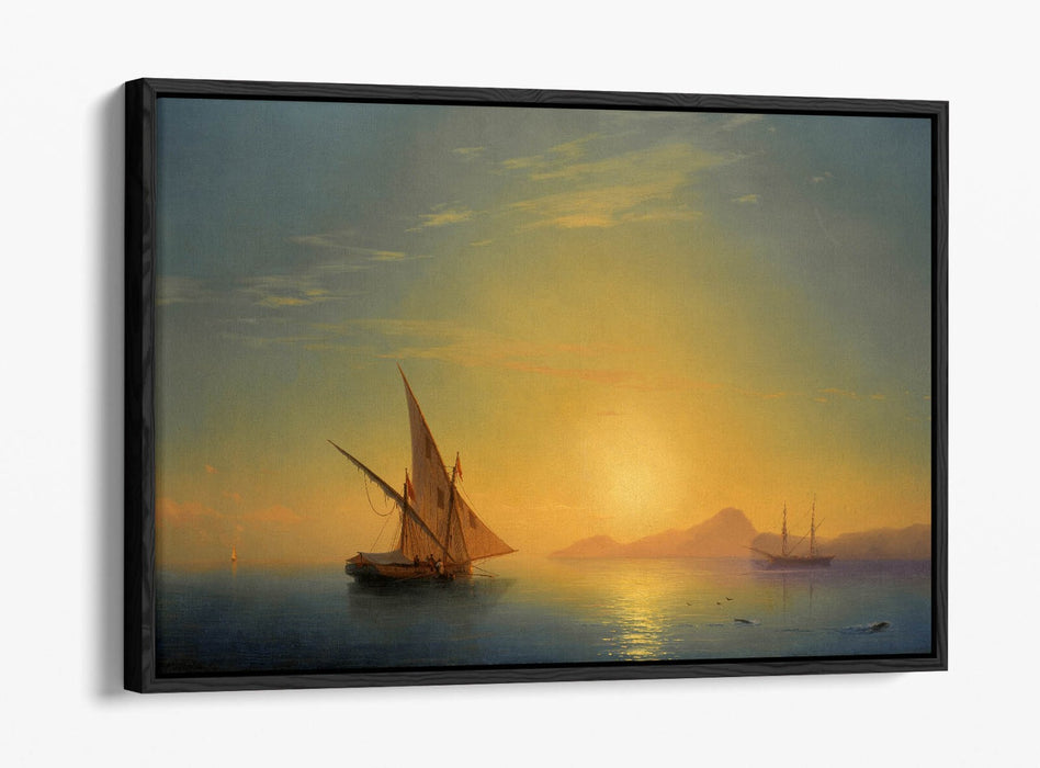 Float Effect Canvas Art – Ischia Sunset Island Handmade Wall Print with Premium Varnish