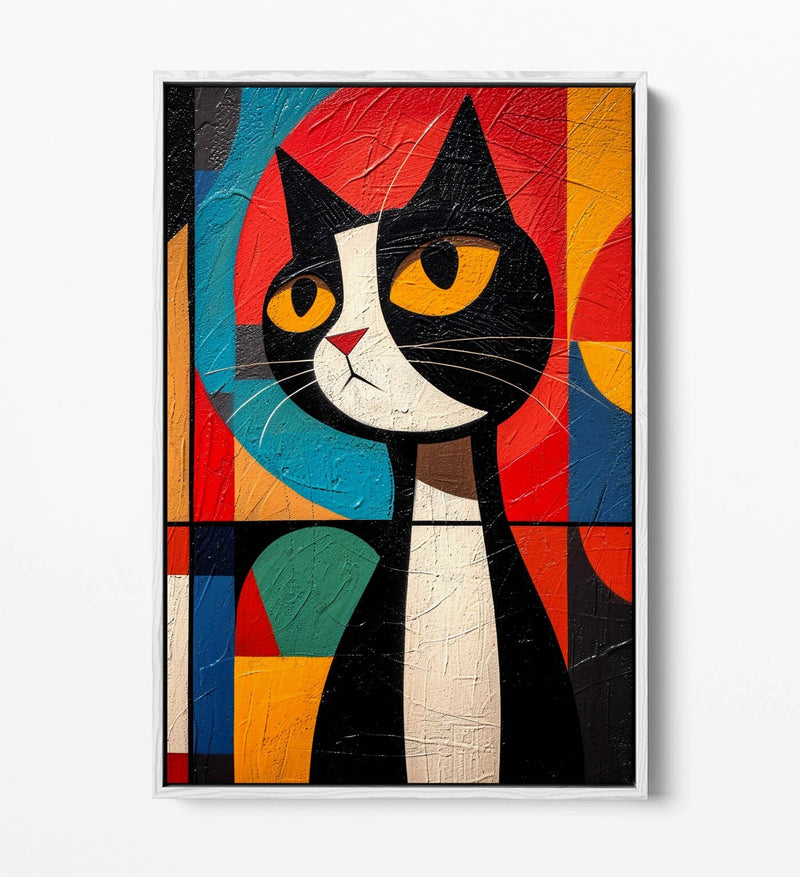 Abstract Cat Canvas | Colorful Wall Art With Float Effect Frame - Handmade UK