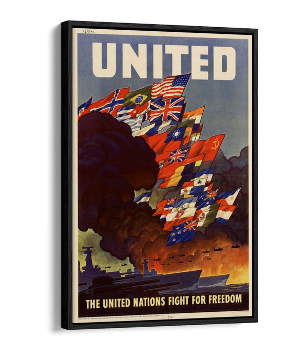 VINTAGE UNITED NATIONS FIGHT FOR FREEDOM -FLOAT EFFECT CANVAS WALL ART PRINT