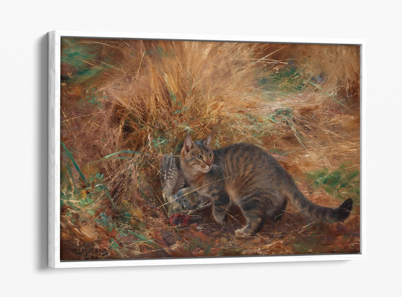 Canvas Wall Art – Bruno Liljefors Cat with Bird | Float Effect Premium Print