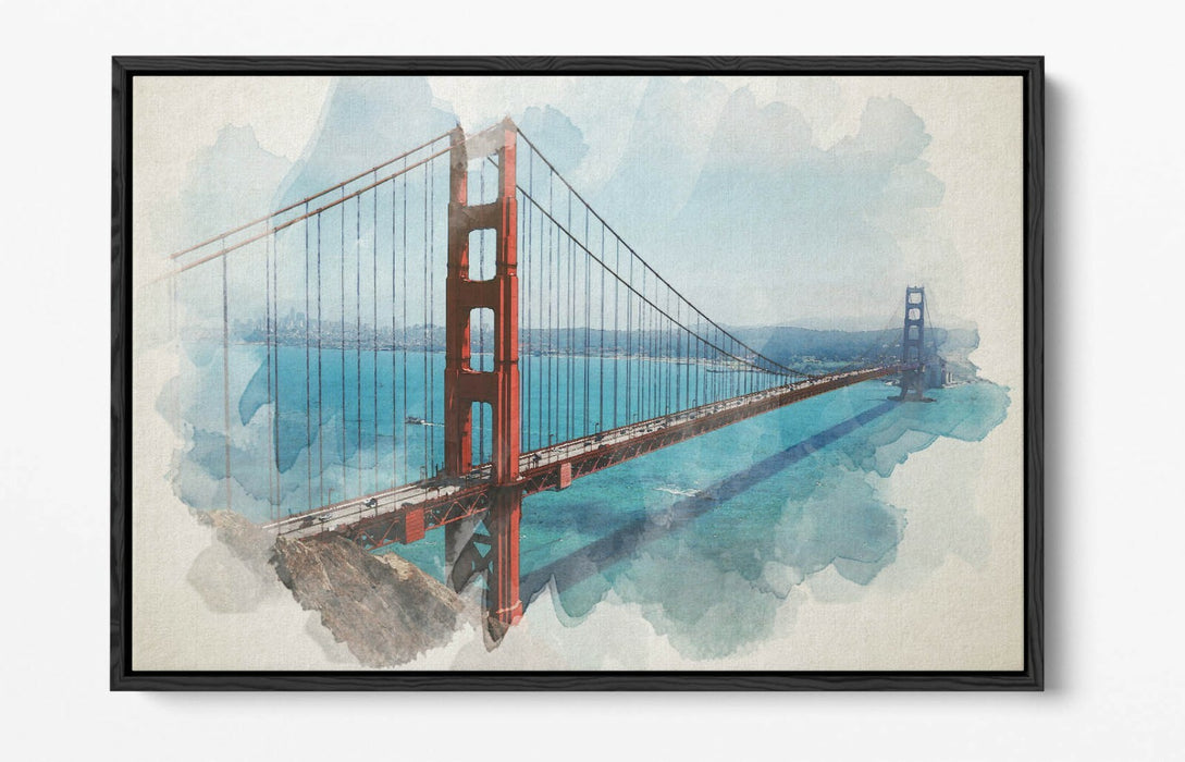 Float Effect Canvas Art - Golden Gate Bridge Watercolour Painting Print | Handmade, Ready To Hang