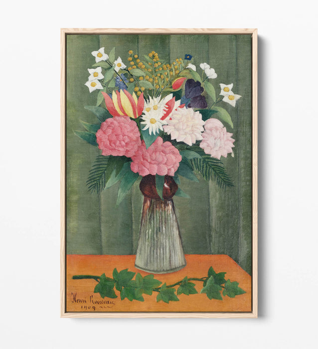 Float Effect Canvas Art - Henri Rousseau Flowers In A Vase | Premium Varnish Finish
