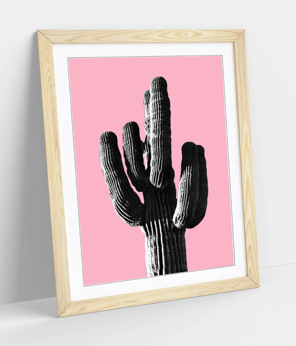 TRENDY B&W CACTUS POP ART PINK -ART FRAMED POSTER PICTURE PRINT ARTWORK