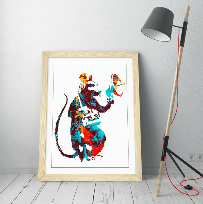 BANKSY, RADAR RAT MULTI COLOUR MARBLE ART -FRAMED WALL ART PICTURE PRINT
