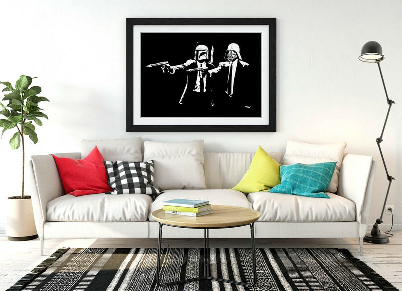 Framed Street Art Poster – Black and White Pulp Fiction Star Wars Print