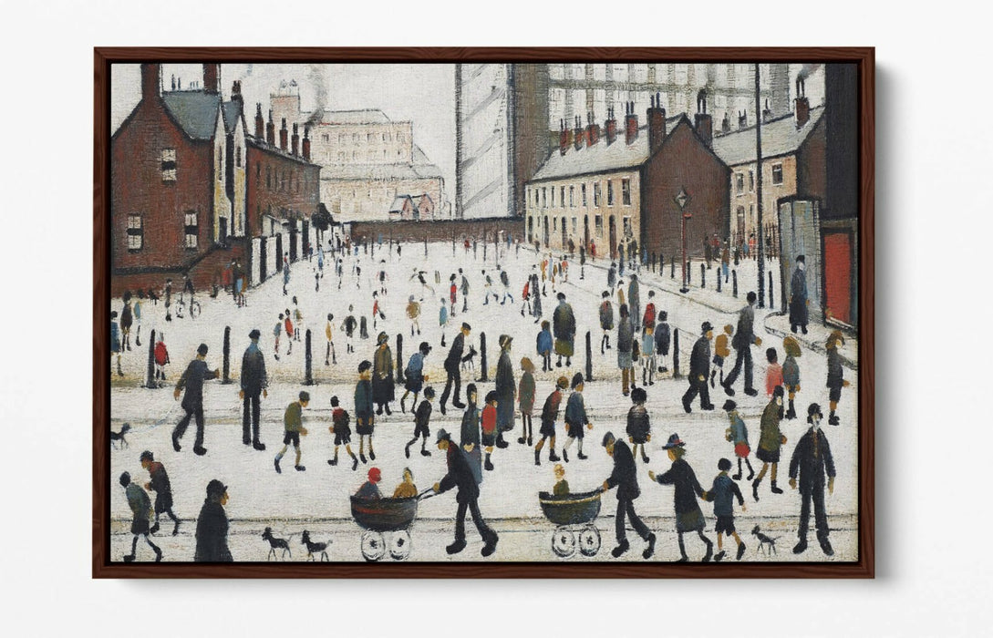 LS LOWRY WINTER IN PENDLEBURY -FLOAT EFFECT CANVAS WALL ART PIC PRINT- GREY
