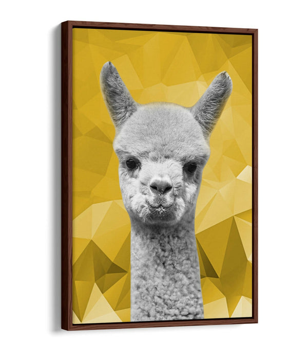 MUSTARD GEO ALPACA -FLOAT EFFECT CANVAS WALL ART PIC PRINT- BLACK & WHITE