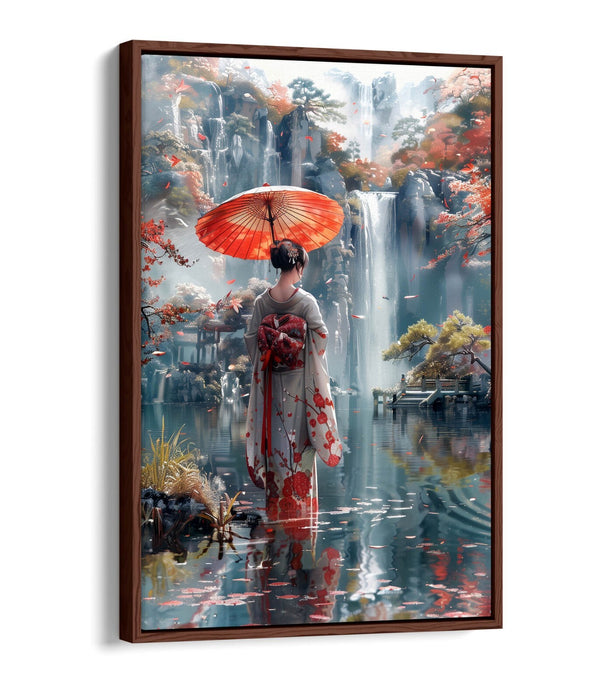 Float Effect Canvas Art – Japanese Geisha Waterfall Print | Handmade UK Canvas