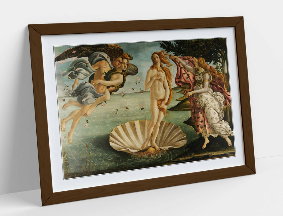 Framed Wall Art - Sandro Botticelli Birth Of Venus Print With Wood Grain Frame