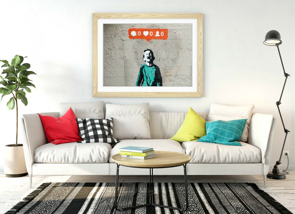 BANKSY "NO SOCIAL MEDIA" -FRAMED WALL ART PICTURE PRINT- GRAFFITI STREETART