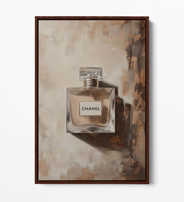 Canvas Wall Art - Beige Perfume Bottle Oil Paint Style Float Effect Print on Custom 30mm Frame