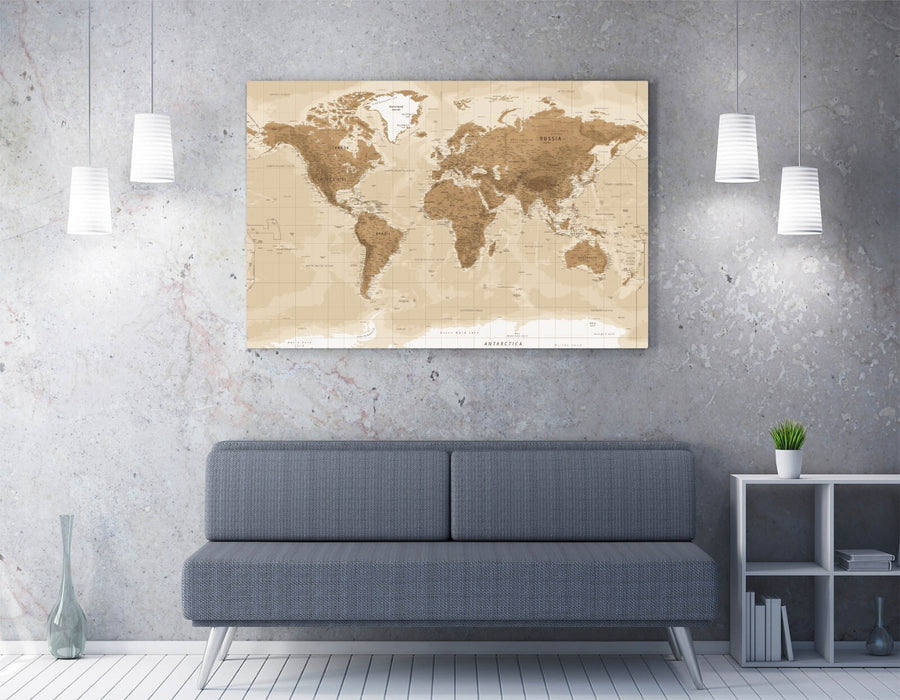 Vintage World Map CANVAS WALL ART  ARTWORK 30MM DEEP FRAMED PRINT
