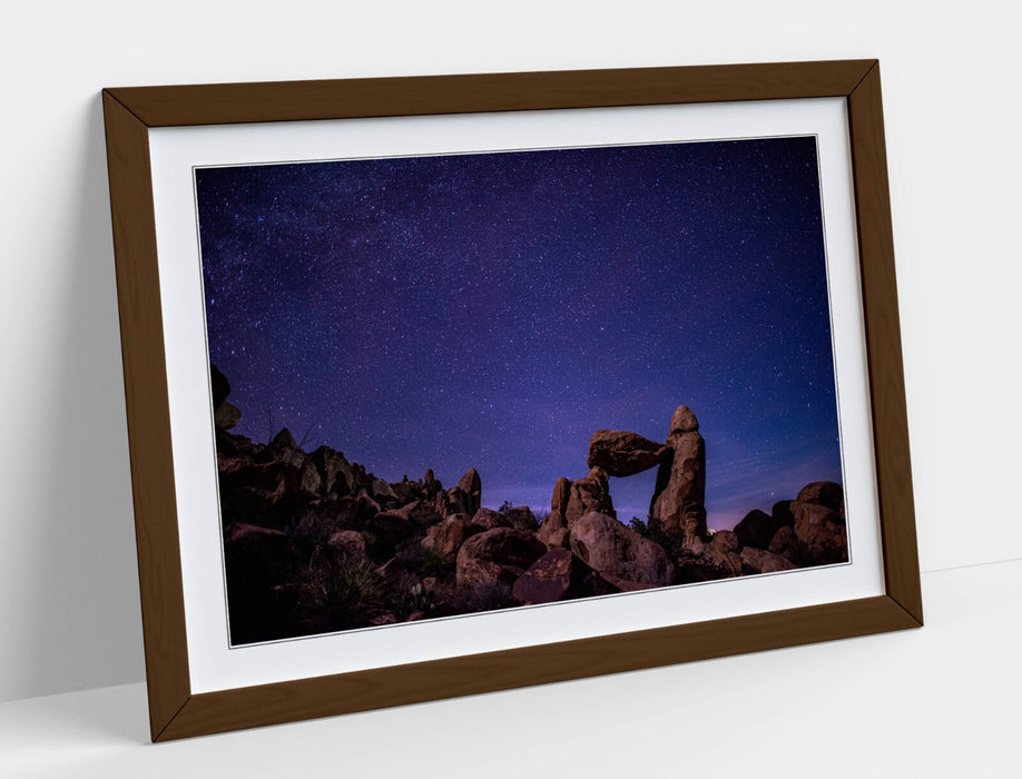 Framed Wall Art - Night Sky Print With Wood Grain Frame | Bedroom Wall Decor