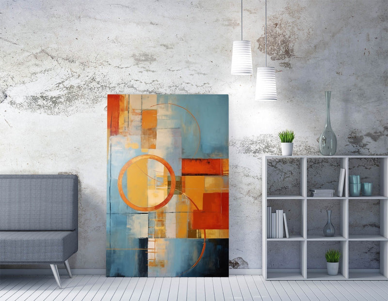 Canvas Wall Art - Blue Red Abstract Shapes Premium Canvas Print for Bedroom Decor