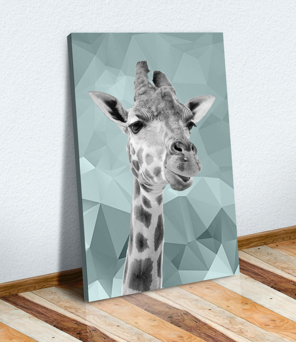DUCK EGG BLUE ANIMAL GEO COLLECTION HIGHLAND COW GIRAFFE CANVAS WALL ART PRINT