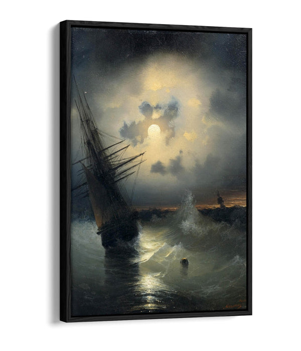 Canvas Wall Art Print – Sailing Ship Moonlight Float Effect on MDF Frame