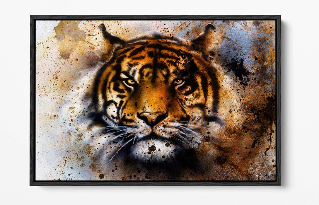 Canvas Wall Art - Tiger Abstract Rusty Background With Float Effect Frame