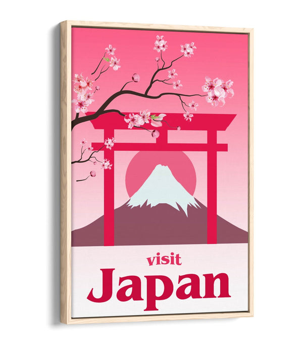 RETRO VINTAGE KAWAII PINK JAPAN TRAVEL POSTER -FLOAT EFFECT CANVAS ART PRINT