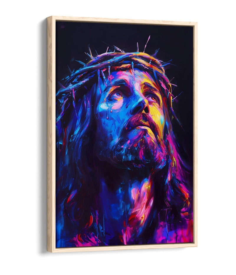 Jesus Christ Canvas Art - Purple Portrait on Contemporary Float Effect Frame