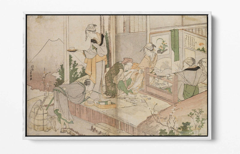 Canvas Wall Art - Hokusai Family Scene Float Effect Premium Canvas Print