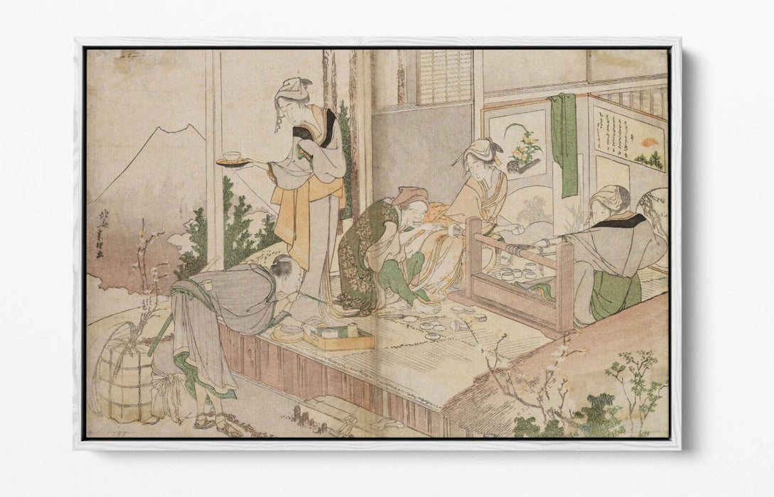 HOKUSAI, UNTITLED FAMILY SCENE -FLOAT EFFECT CANVAS WALL ART PIC PRINT- JAPANESE