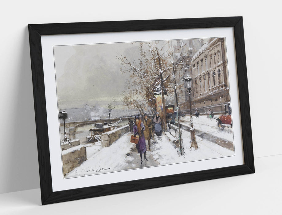 Framed Art Poster – Eugene Galien-Laloue Paris Print | Matte Paper, Natural Wood Frame