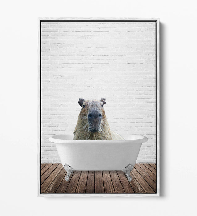 CAPYBARA IN BATHTUB -QUIRKY BATHROOM FLOAT EFFECT CANVAS WALL ART PIC PRINT