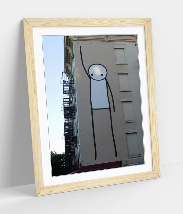 Funny Graffiti Poster – Framed Wall Art Featuring Stick Man Print With Wood Grain Frame
