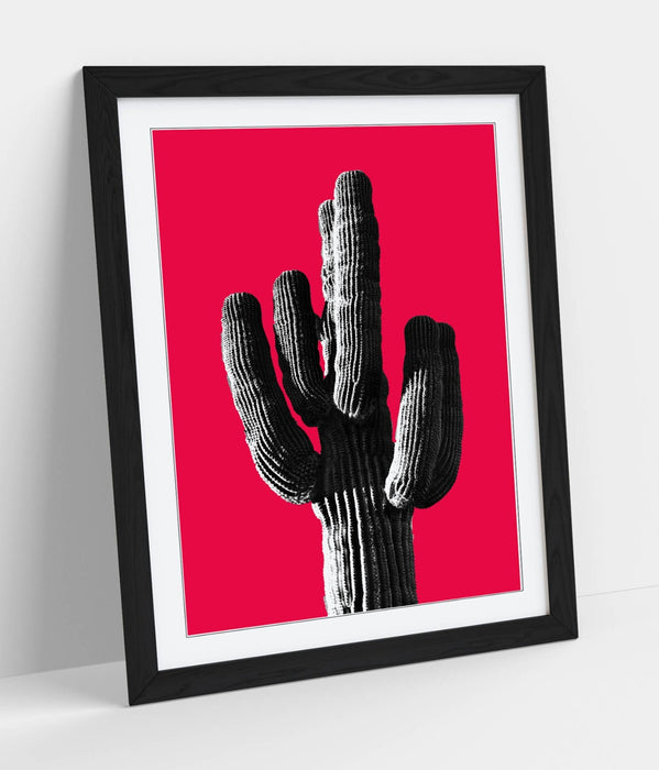 TRENDY B&W CACTUS POP ART RED -ART FRAMED POSTER PICTURE PRINT ARTWORK