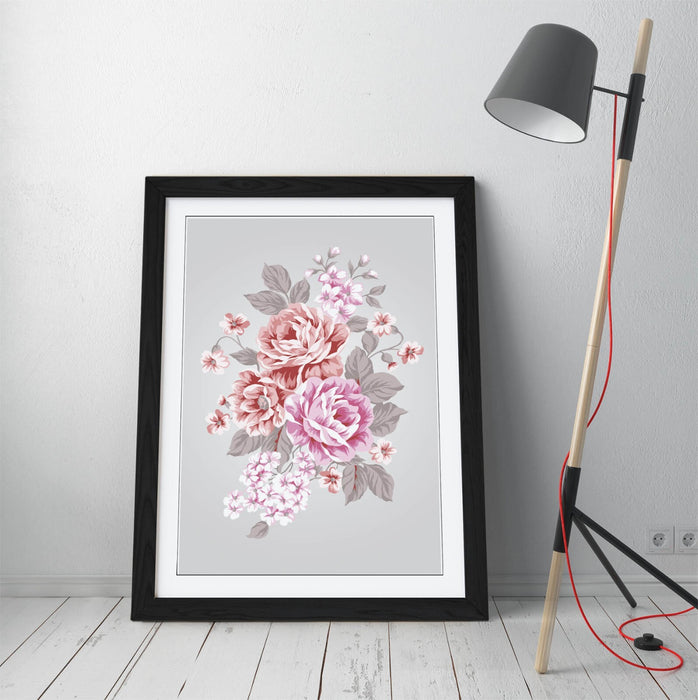 Framed Floral Wall Art - Pink Red Roses Bedroom Print | Handmade UK Decor