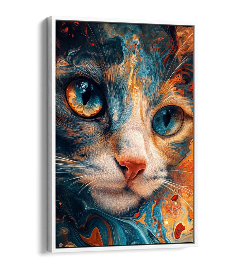 Cat Canvas Art - Multi Colour Cat Print Float Effect Canvas Wall Decor
