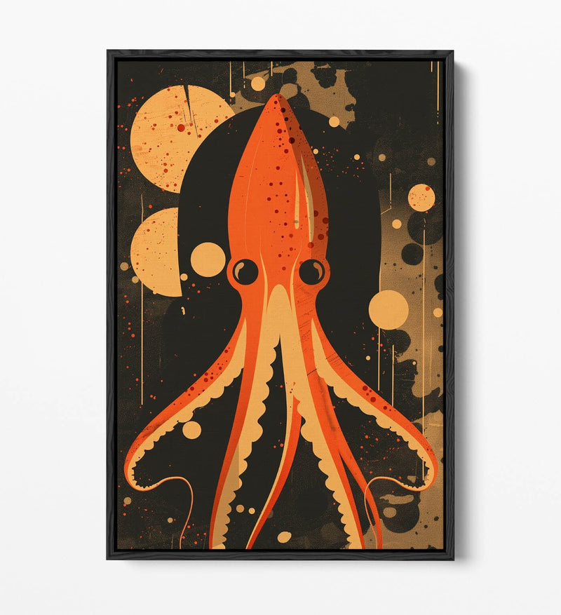 Float Effect Canvas Orange Squid Art – Retro Canvas Print With MDF Frame