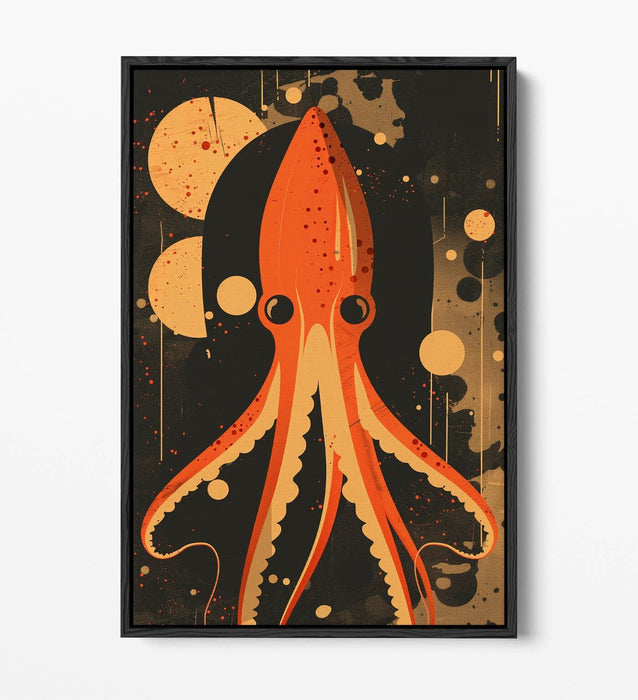 Float Effect Canvas Orange Squid Art – Retro Canvas Print With MDF Frame