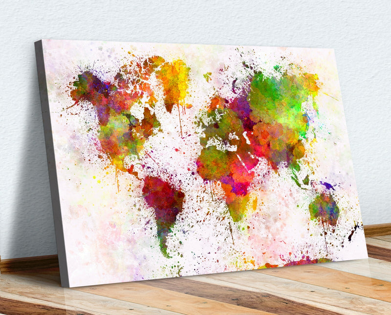 Abstract World Map Art – Handmade Canvas Wall Art, 30mm Deep Frame, Vibrant Ink Print
