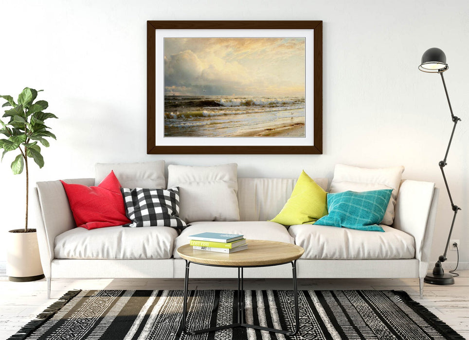 Framed Wall Art - Rockaway Beach Print on Matte Paper Poster with Woodgrain Frame