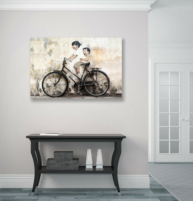 KIDS ON BIKE CANVAS WALL GRAFFITI ART PRINT ARTWORK FRAMED POSTER NOT BANKSY