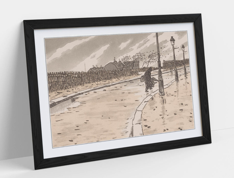 Framed Wall Art - Henri Riviere Lamarck Street Poster With Woodgrain Frame Finish