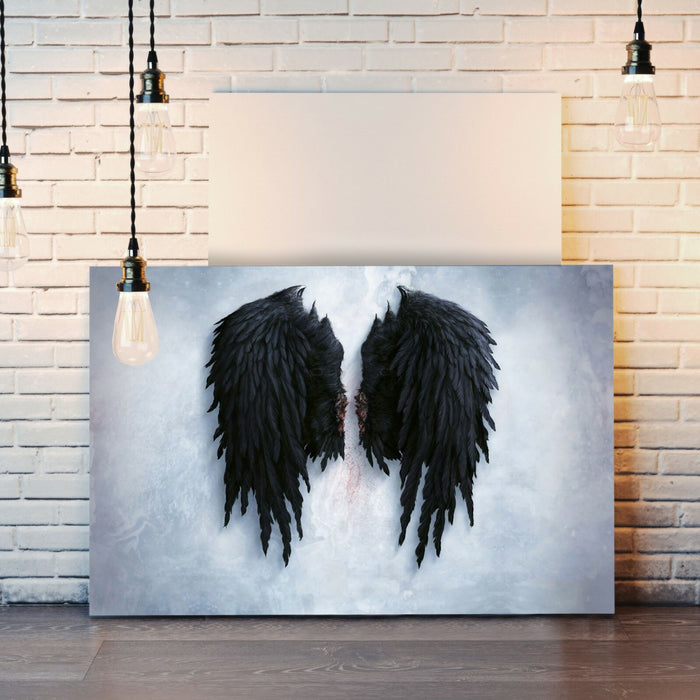FALLEN BROKEN ANGEL WINGS BANKSY BLACK CANVAS STREET WALL ART PICTURE PRINT