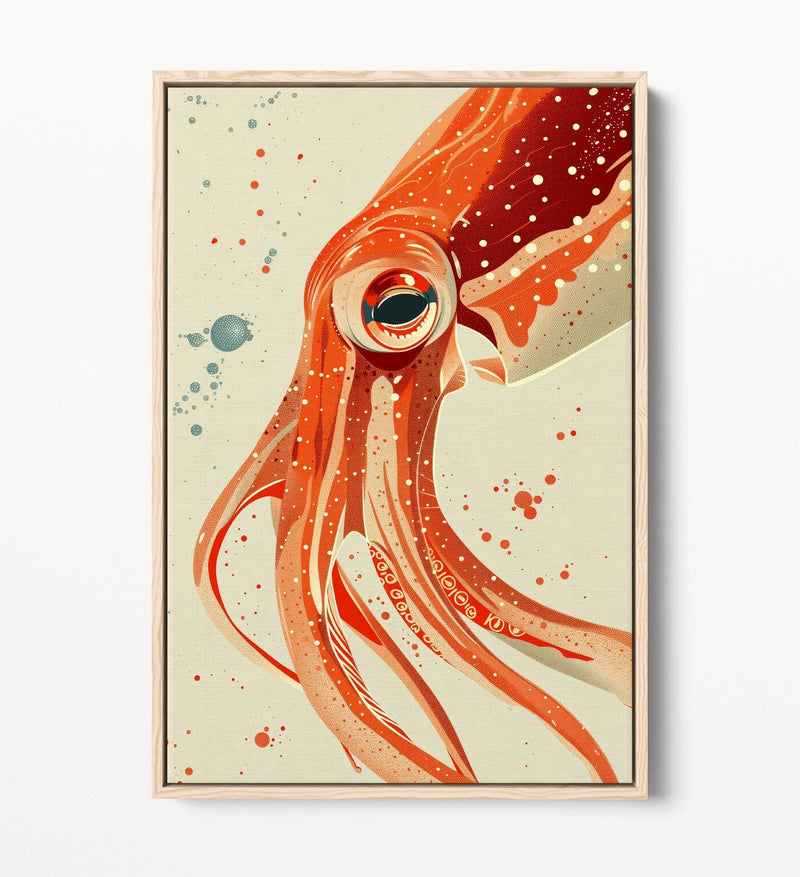 Orange Squid Canvas | Contemporary Decor Float Effect Frame - Handmade UK Art