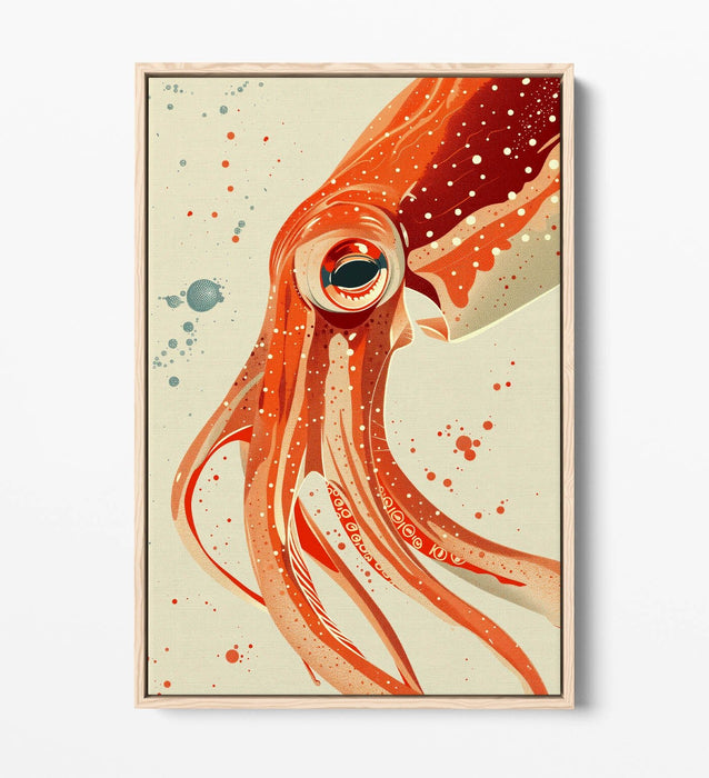 Orange Squid Canvas | Contemporary Decor Float Effect Frame - Handmade UK Art