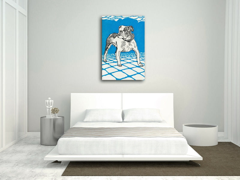 Vintage Bulldog Canvas - Deep Framed Blue Bulldog Artwork | Handmade UK Canvas Wall Art