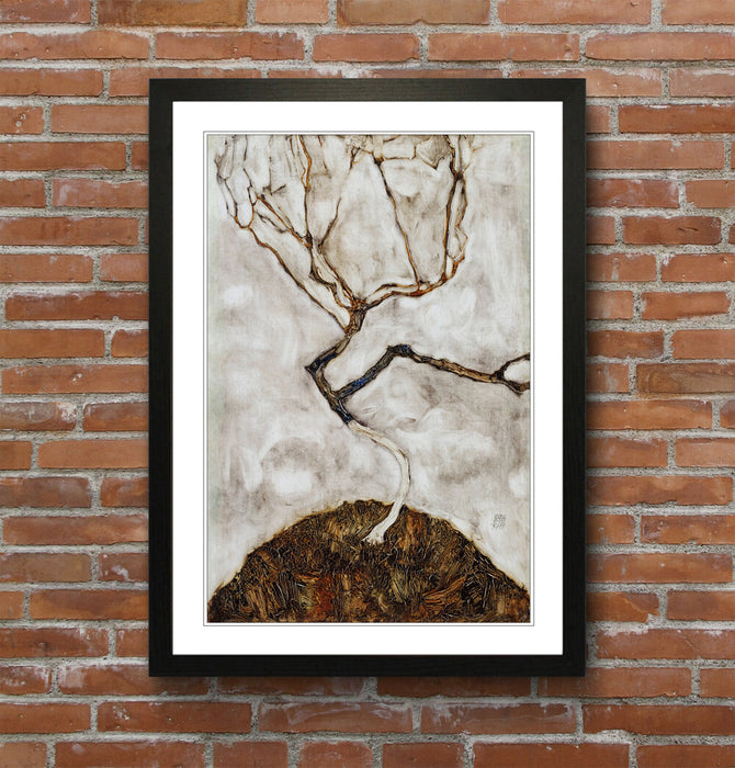 Framed Wall Art – Egon Schiele Small Tree Artwork with Woodgrain Frame Finish