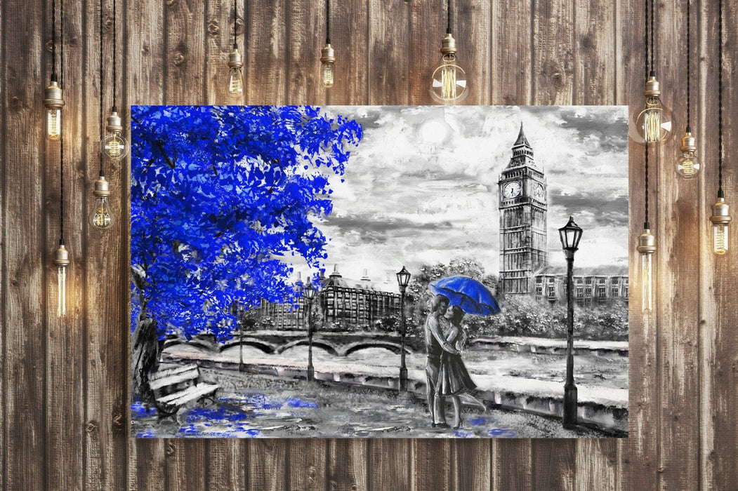 Canvas Wall Art London Big Ben Print – Handmade Blue Umbrella Artwork