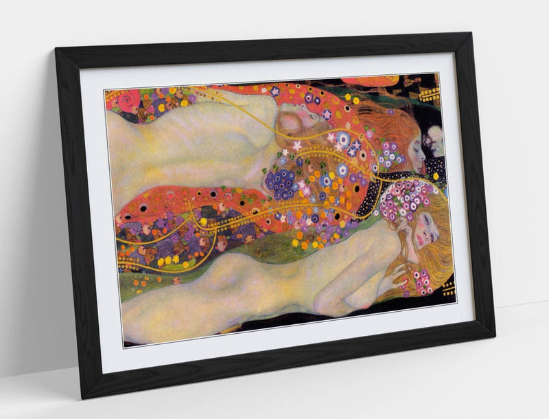 Framed Wall Art Poster - Gustav Klimt Print Water Serpents II in Woodgrain Frame