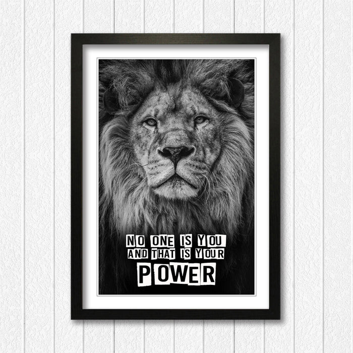 LION HEAD MOTIVATIONAL POWER QUOTE FRAME WALL ART PRINT POSTER STRENGTH 4 SIZES