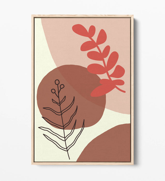 BOTANICAL BAUHAUS TRENDY MINIMALIST LEAVES -FLOAT EFFECT CANVAS WALL ART PRINT