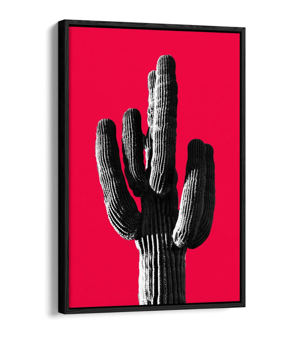 TRENDY B&W CACTUS POP ART RED -FLOAT EFFECT CANVAS WALL ART PRINT