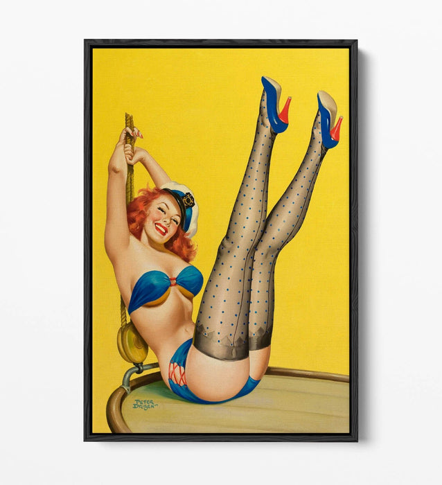 Pin Up Girl Canvas - Vintage Wall Art With Sailor Outfit Print | Float Effect