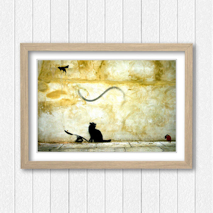BANKSY CAT AND MOUSE GRAFFITI FRAMED STREET ART POSTER PICTURE PRINT 4 SIZE