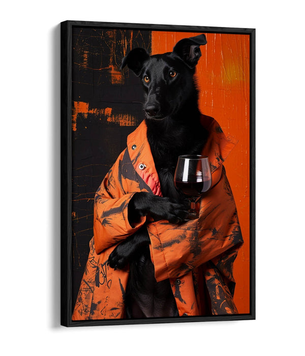 Funny Dog Canvas Art - Float Effect Wine Dog Print | Handmade UK Wall Decor